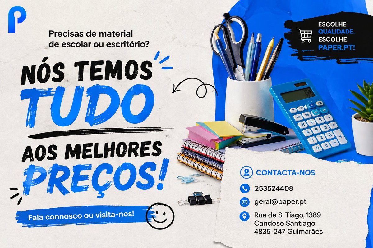 wwwpaperpt's tweet photo. Seja para preparar o regresso às aulas, equipar o seu escritório ou repor o material do dia a dia, temos uma vasta seleção de produtos com qualidade e preços competitivos.

📞 Fale connosco:
 253 524 408
📧 geral@paper.pt
📍 Visite-nos:
Rua de S. Tiago,
Candoso Santiago https://t.co/ufYmnaTLlX