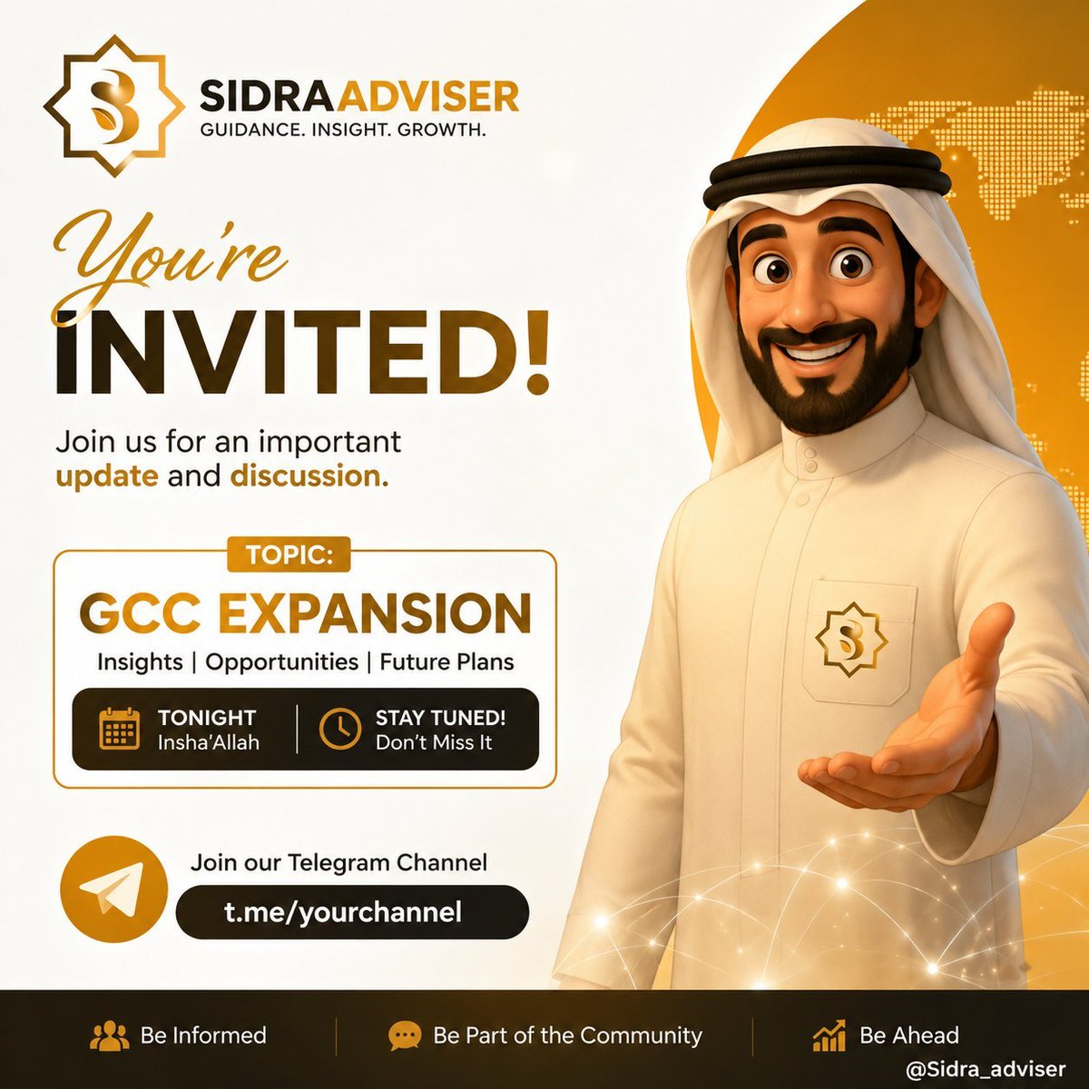 cixiogu337337's tweet photo. Today Tonight, Insha'Allah, we will be sharing a comprehensive update on the GCC expansion and what it means for the future of the ecosystem.

Don't miss this important session.
@Sidra_adviser https://t.co/at8icG2LKB