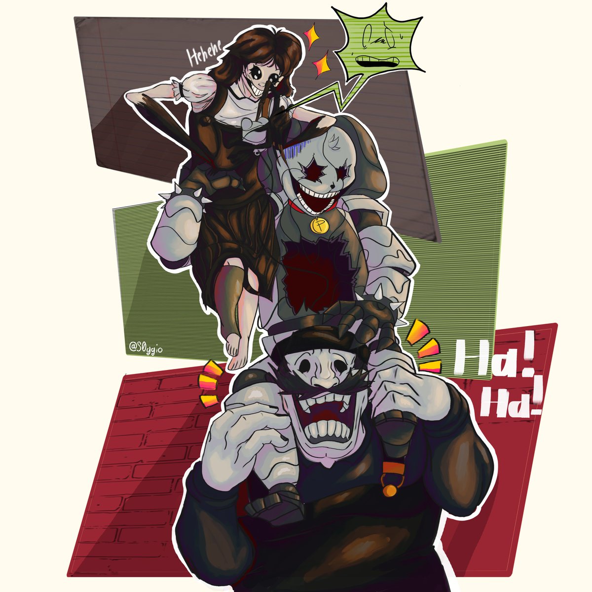 S0ggio's tweet photo. Giggle Shit Trio. (Brutum, Agatha and Pal Percy) #pillarchase2 #pillarchase #pillarchase2fanart #darkdeception #playtimewithpercy https://t.co/Vwz6eOvLbS