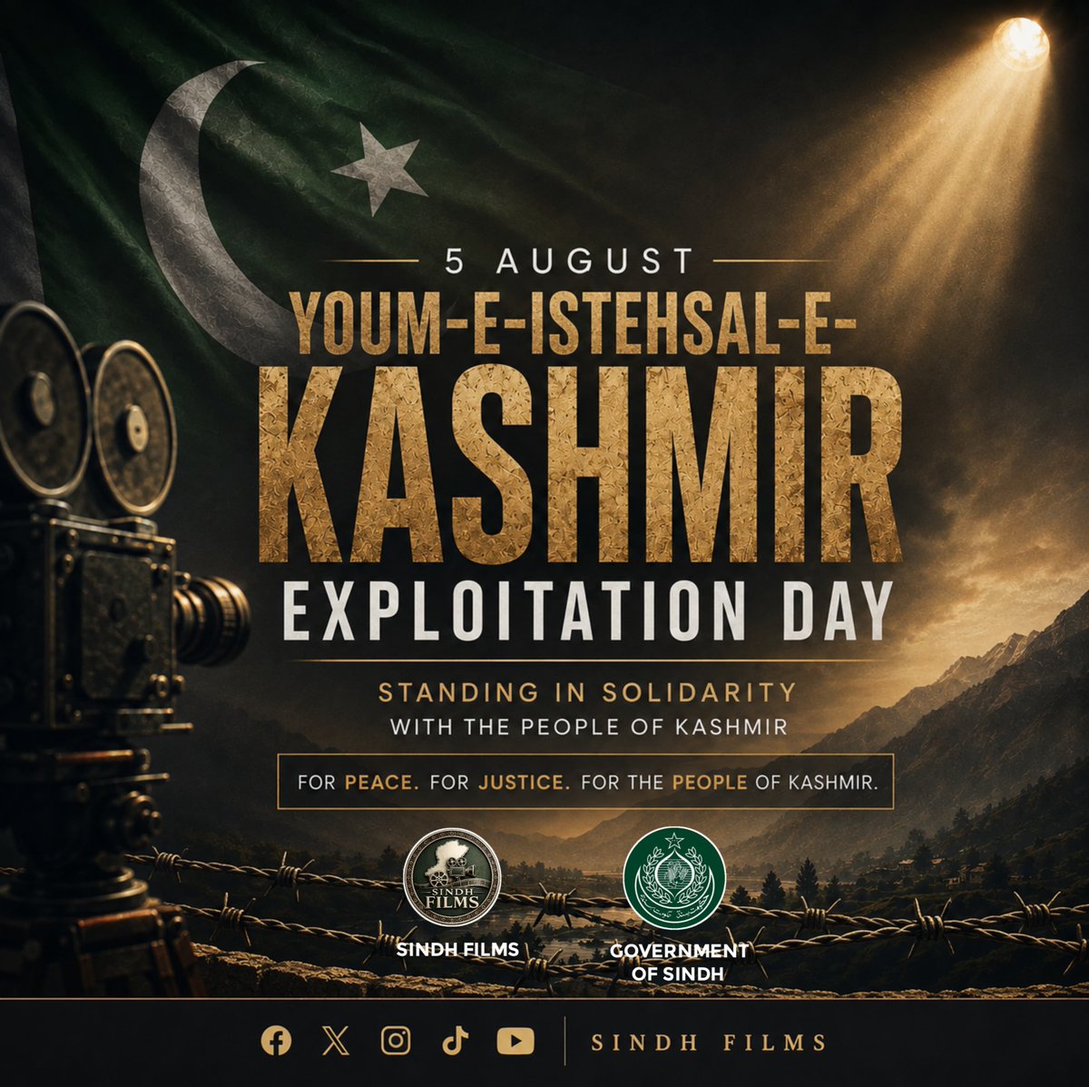 SindhFilms's tweet photo. On 5 August, Sindh Films stands in solidarity with the people of Kashmir, honoring their resilience and reaffirming the values of peace, justice, dignity, and human rights.
#YoumEIstehsalEKashmir #Kashmir #Peace #Justice #HumanRights #SindhFilms #SindhGovt https://t.co/NpeGychdrR