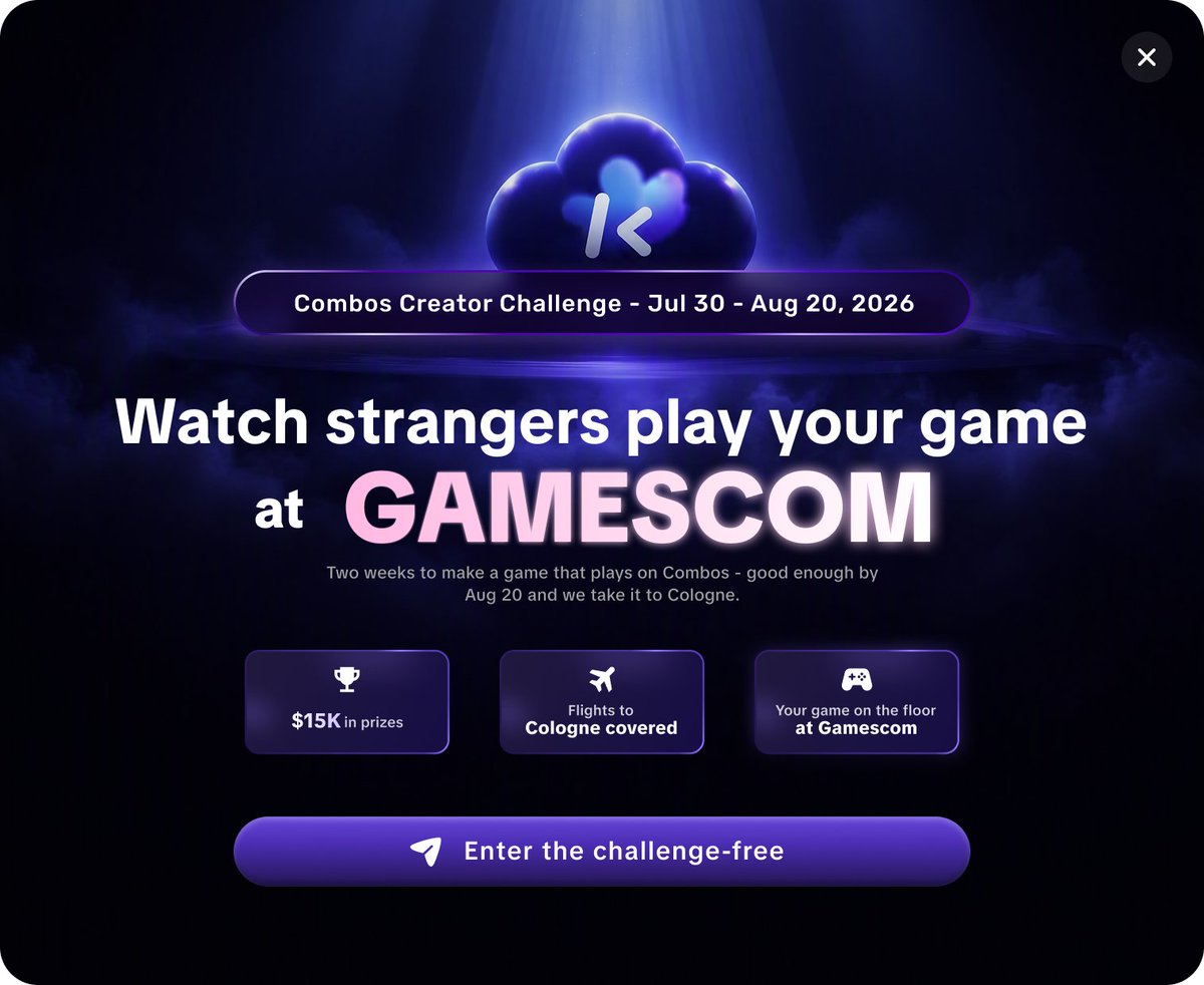 CombosFun_AI's tweet photo. 𝐎𝐮𝐫 𝐃𝐞𝐚𝐝𝐥𝐢𝐧𝐞 𝐡𝐚𝐬 𝐞𝐱𝐭𝐞𝐧𝐝𝐞𝐝!

The Combos Creator Challenge is now open until Aug 20. 
$15K in prizes. Your game could hit the gamescom floor.

https://t.co/w53hgTEd1G

#MakeThemPlay #gamescom2026 https://t.co/PfpxYyp136
