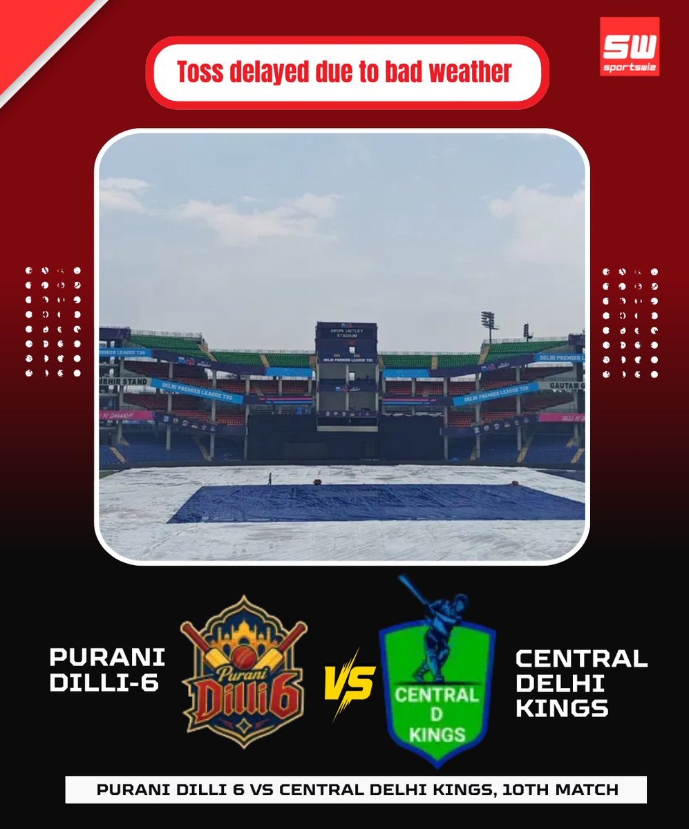 mysportswiz's tweet photo. Toss Delayed Due To Bad Weather!
https://t.co/7Wm3X0Tlrs
#DPL2026 #PD6vsCDK #DelhiPremierLeague #CricketUpdate #TossDelayed https://t.co/0EK8eIhwBM