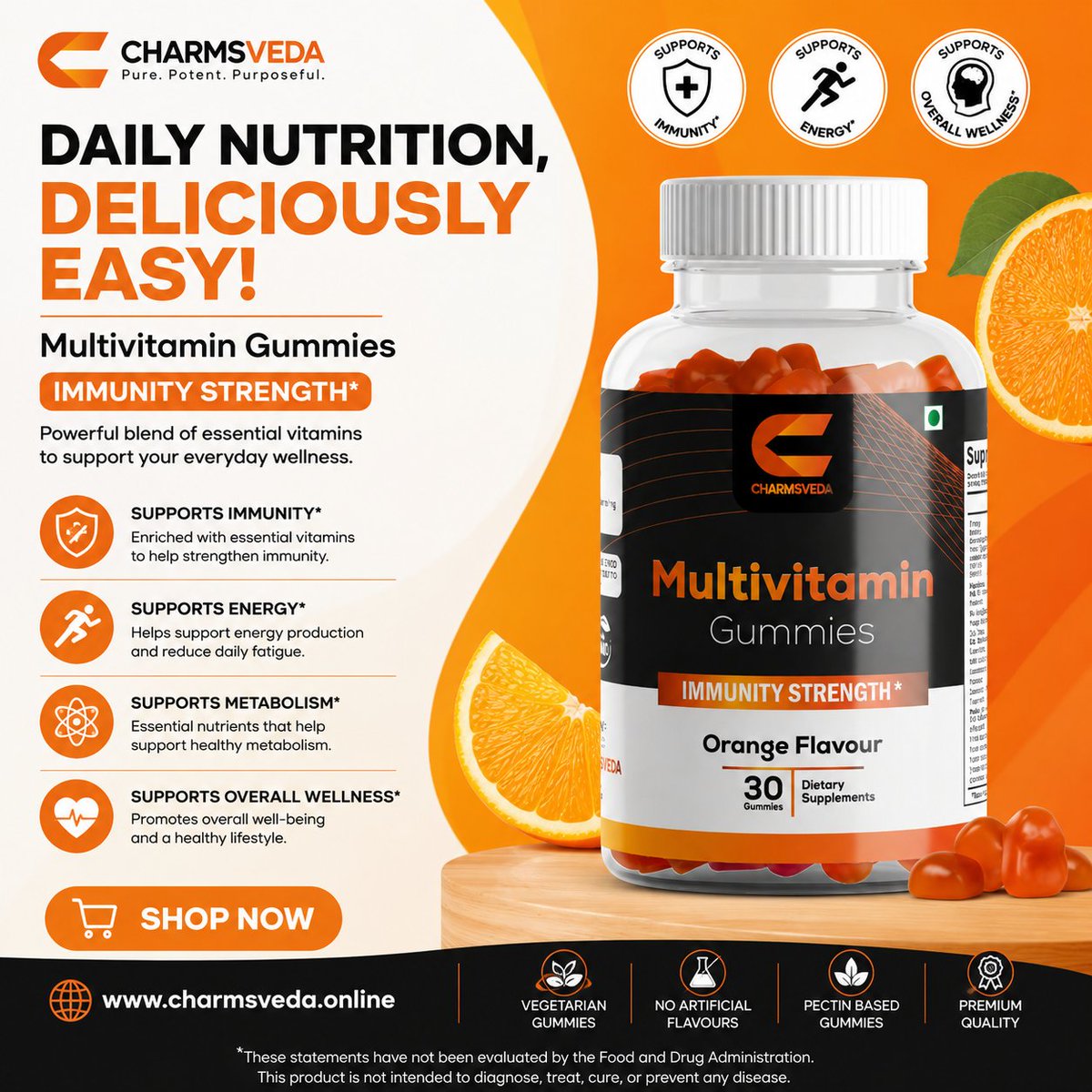 Charmsveda's tweet photo. 🍊 Daily wellness made delicious!

Support your routine with CharmsVeda Multivitamin Gummies.

🧡 Immunity* ⚡ Energy* 🌿 Wellness*

🛒 Shop: https://t.co/5NEeNPR9To

#CharmsVeda #Multivitamin #Gummies #DailyWellness #HealthyLifestyle https://t.co/Cig26esBYl