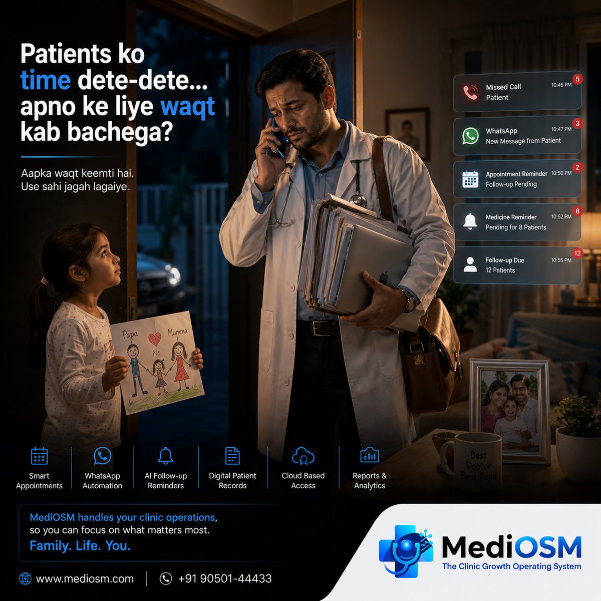 mediosmtech's tweet photo. Doctors dedicate their lives to caring for patients.But who gives them back time for their family?

Automate appointments, follow-ups &amp; clinic operations with MediOSM—so you can focus on what matters most.

🌐 https://t.co/zdtCiWf9jk

#MediOSM  #HealthTech #ClinicManagement https://t.co/mWkDZEP3IB