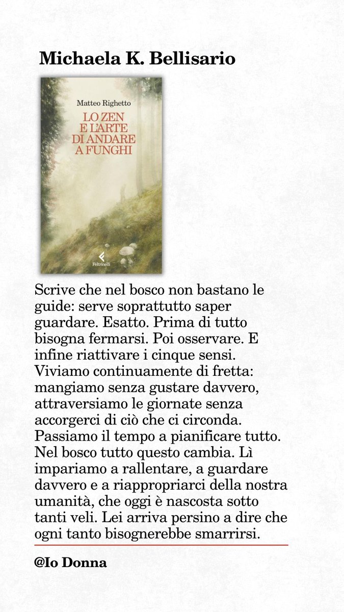 feltrinellied's tweet photo. In libreria #LoZenELArteDiAndareAFunghi di #MatteoRighetto. Se ne parla oggi su @IOdonna #5agosto https://t.co/dVi0M2FbYx