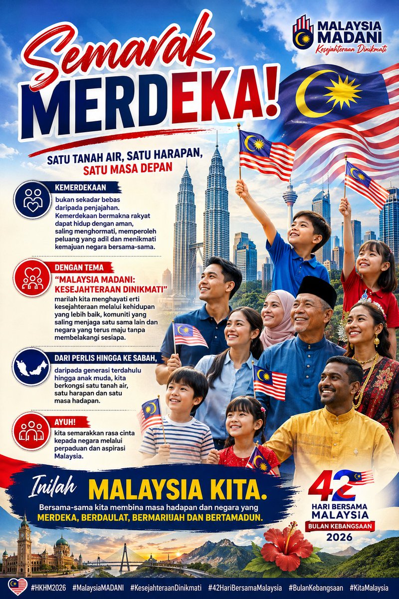 AliffAziz14270's tweet photo. 🇲🇾 Semarak Merdeka, Teguhkan Perpaduan! 🇲🇾

Malaysia MADANI: Kesejahteraan Dinikmati
Satu Tanah Air. Satu Harapan. Satu Masa Depan. https://t.co/PQaGQuxiir