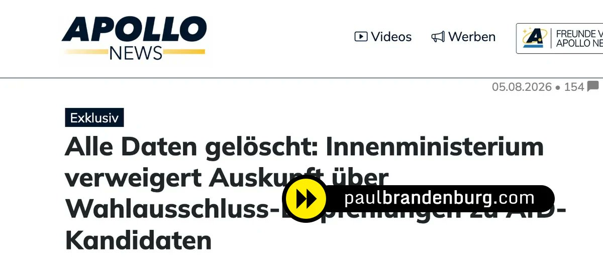 docbrandenburg's tweet photo. Deutschlands gegenwärtige Diktatur lässt sich nicht mehr friedlich überwinden

In Niedersachsen hat das Regime über seine politische Geheimpolizei (@BfV_Bund) reihenweise Oppositionskandidaten der @AfD von der Kommunalwahl ausgeschlossen. Der Vorgang ist grob rechtswidrig. Nun stellt sich heraus: Seine Verbrechen hat das Regime prompt versucht zu vertuschen - mit einem weiteren illegalen Schritt. Apollo-News berichtet

"...in wie vielen Fällen die Kommunalaufsicht als Ergebnis ihrer Prüfung eine Nichtzulassung zur Wahl empfohlen hat, ließ das Ministerium (zunächst) unbeantwortet. (...) (Dann)  lieferte (es) eine neue Begründung: Die Daten seien nicht mehr vorhanden. Der Gesetzgeber habe eine Löschverpflichtung eingeführt, „nach der die im Rahmen des Verfahrens erhobenen personenbezogenen und verfahrensbezogenen Daten nach Abschluss der Entscheidung des jeweiligen Wahlausschusses bei der Kommunalaufsichtsbehörde zu löschen sind“.

Das Altparteien-Regime in Deutschlands hat vielfach bewiesen: Es ist nicht bereit, die zentralen Verfassungs- und Gesetzesvorschriften zur Sicherung der Grundfreiheiten und der Demokratie zu befolgen. Es ist illusorisch anzunehmen, ein solches Regime liesse sich noch friedlich überwinden.