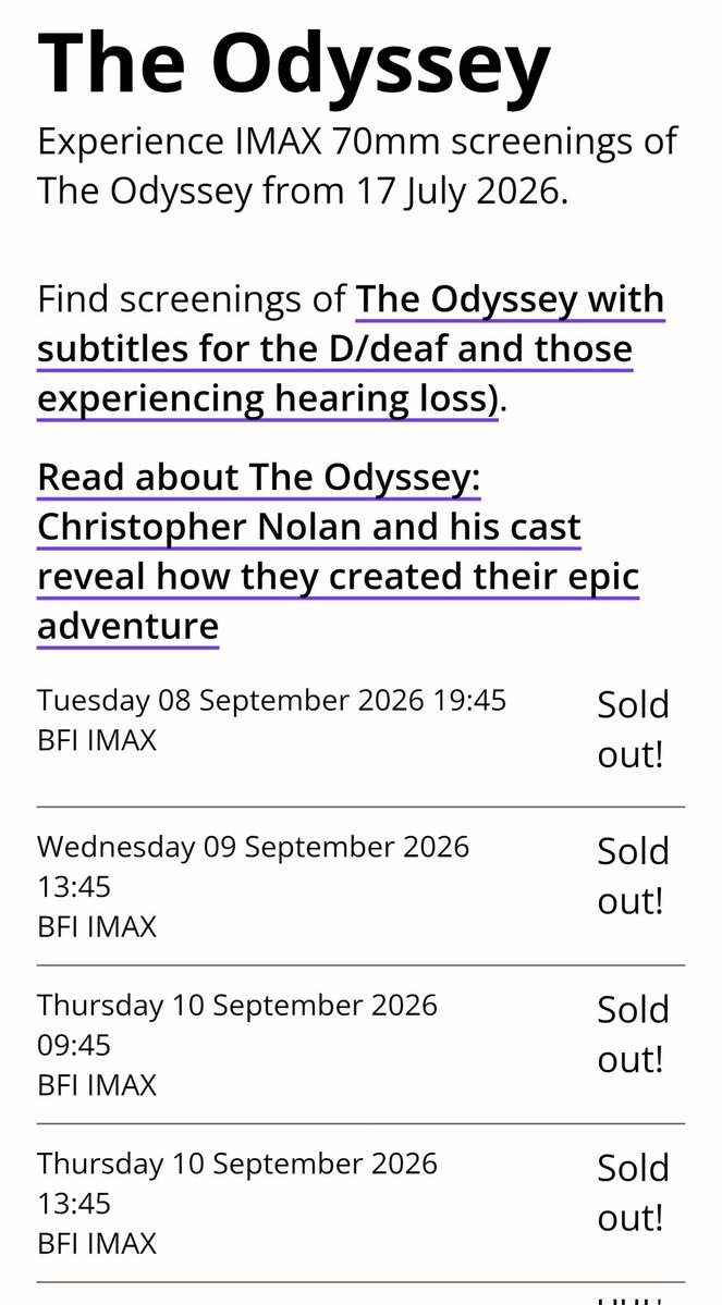 HabisNontonFilm's tweet photo. Tiket THE ODYSSEY di IMAX 70mm ini pada sold out bahkan buat penayangan September.

Di Amerika, Inggris, Prancis, Australia, pada laris manis, gokil dah! https://t.co/0qYzyUfwyf