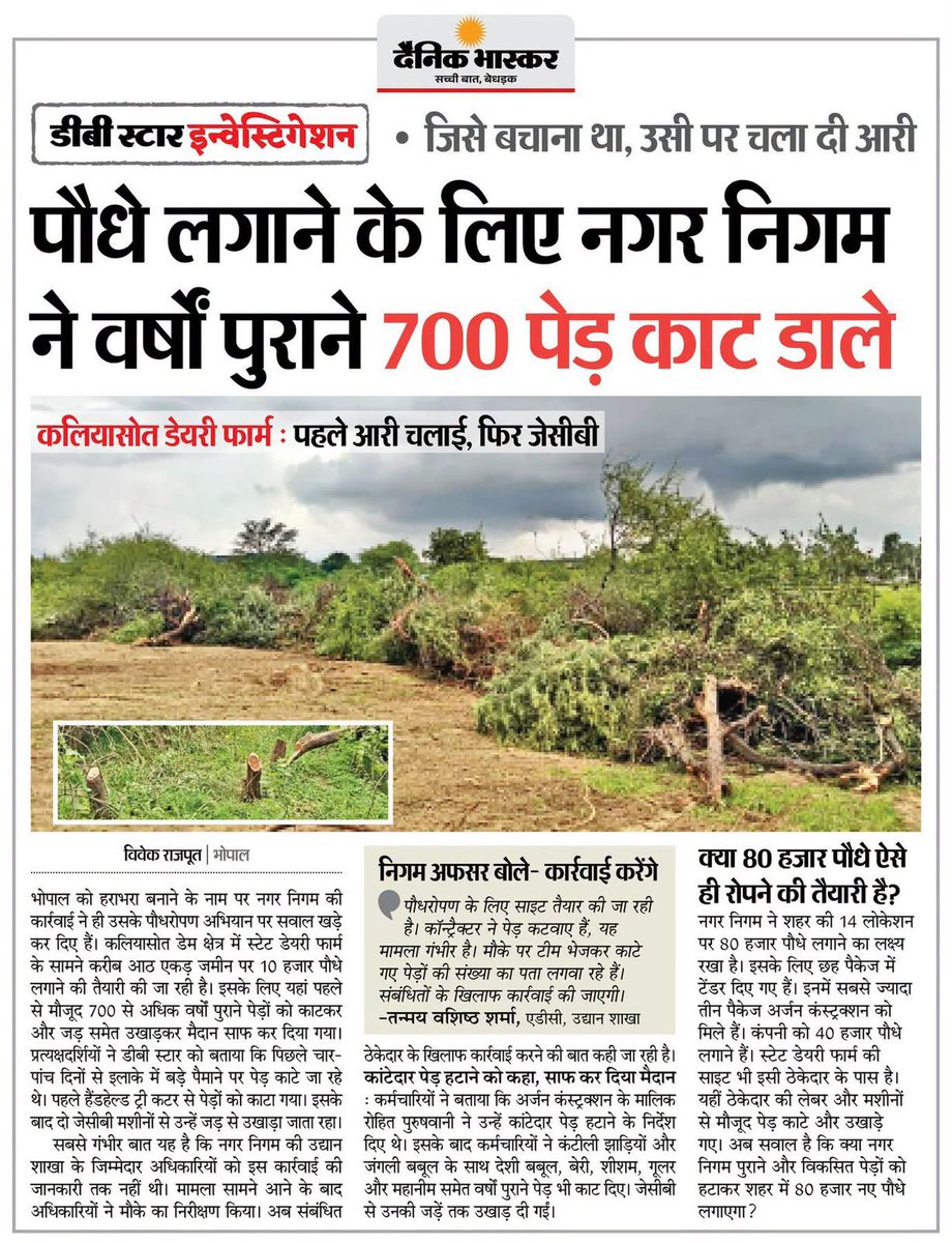 VikrantBhuria's tweet photo. मध्य प्रदेश गज़ब है!

भाजपा सरकार ने पौधे लगाने के लिए वर्षों पुराने 700 पेड़ काट दिए।

दुनिया में सात अजूबे हैं, लेकिन आठवाँ अजूबा मध्य प्रदेश की भाजपा सरकार है, जो पौधे लगाने के लिए पेड़ काट रही है।

आख़िर इतनी डिग्रियों का क्या फायदा, मुख्यमंत्री जी, जब इतनी साधारण सी बात भी आपको समझ नहीं आ रही?
