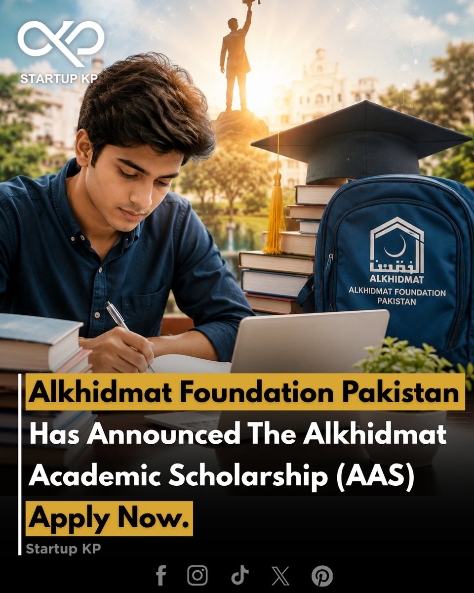 theStartupkp's tweet photo. Alkhidmat Foundation Pakistan has announced the Academic Scholarship to support deserving and talented students in continuing their education. 
Apply online at https://t.co/NgDPGrgUua. 

#thestartupkp #AlkhidmatFoundation #Scholarship https://t.co/HbKgaOEDPI