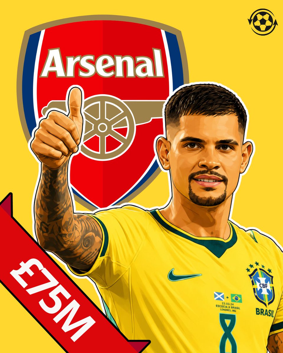 DeadlineDayLive's tweet photo. 🚨 𝗖𝗢𝗡𝗙𝗜𝗥𝗠𝗘𝗗: Bruno Guimarães to Arsenal is 𝗛𝗘𝗥𝗘 𝗪𝗘 𝗚𝗢 done. ✅

£75M fee to Newcastle, with no add ons. The Brazilian has been given permission to travel for his medical. 

(Source: @FabrizioRomano) https://t.co/2AldTdJamA