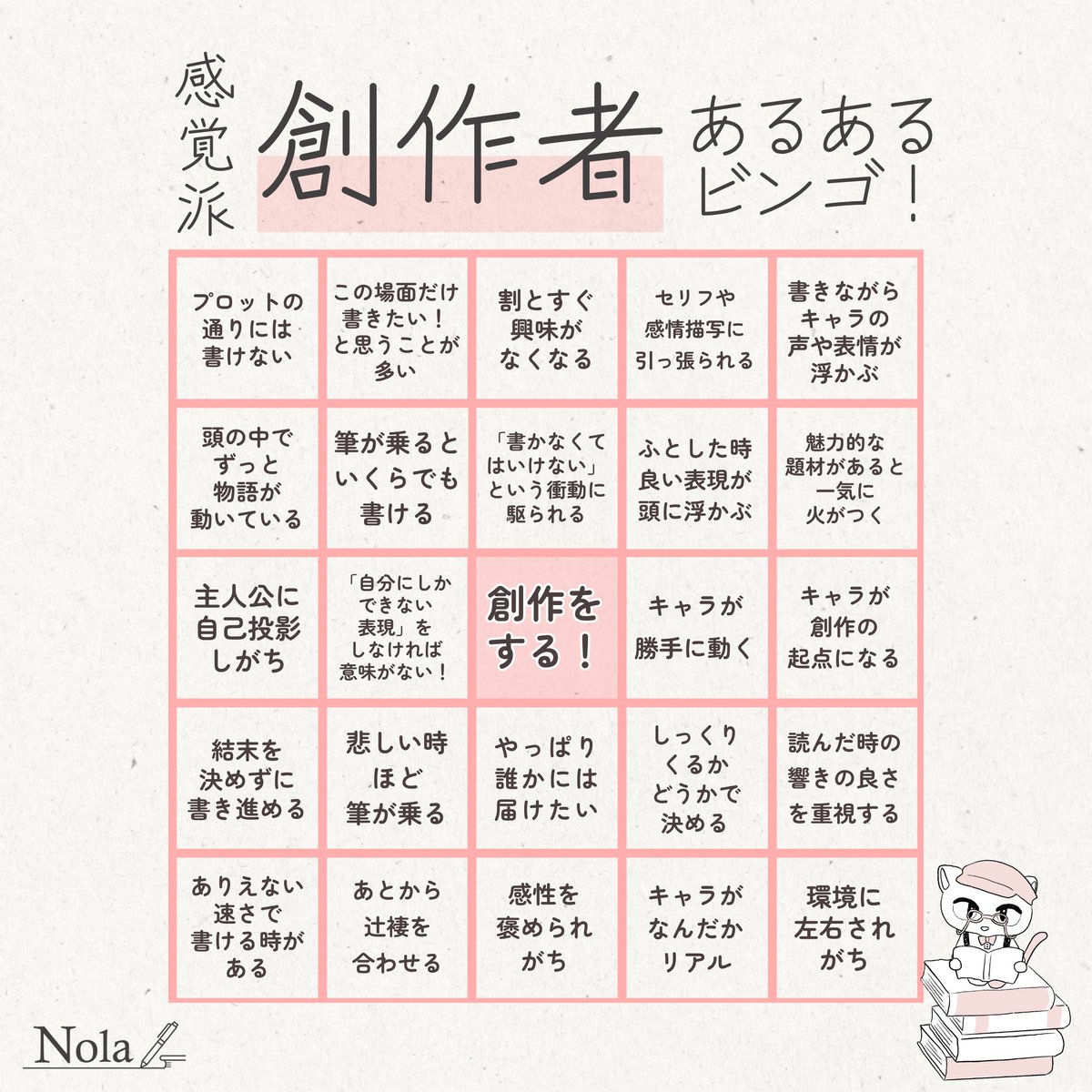assistant_neko's tweet photo. どれくらい当てはまる？
【感覚派】創作者あるあるビンゴ🐈 https://t.co/mAhFll94WF