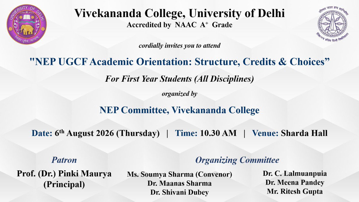 VNC_DU's tweet photo. A must-attend session on NEP for 1st Year students! https://t.co/ImjlgLHvQk