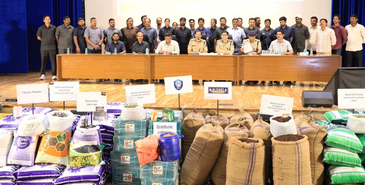 HFastHCP's tweet photo. 🚨 H-FAST Cracks Down on Large-Scale Spice Adulteration in Hyderabad 🚨

In a major operation to safeguard public health, H-FAST of the Hyderabad Police Commissioner's Task Force, in coordination with the GHMC Food Safety Team, conducted raids at 13 spice processing and trading establishments across the city.

The inspections uncovered the use of industrial synthetic colours, fabric dyes, talcum powder, oil, and other hazardous substances to adulterate mustard seeds, cloves, shahjeera, ajwain, jeera, and other spices, artificially enhancing their appearance, weight, and market value.

 Over 25 tonnes of adulterated spices intended for supply across Telangana and Andhra Pradesh were seized during the operation.

⚠️ Food adulteration using hazardous chemicals poses a serious threat to public health.

H-FAST maintains zero tolerance towards food adulteration and will continue strict enforcement to ensure safe food for the public.

#HFAST #HyderabadPolice #FoodSafety #StopFoodAdulteration #SafeFood #PublicHealth #GHMC #ZeroTolerance #SpiceAdulteration