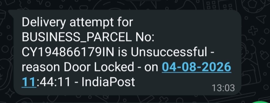 ayush00000714's tweet photo. @IndiaPostOffice Pathetic service! Every time there's some delivery they send a false message of 'delivery attempted'  while on d call they shamelessly say that they won't deliver and if we want d package we have to collect it ourselves. https://t.co/qf6QIYN35j