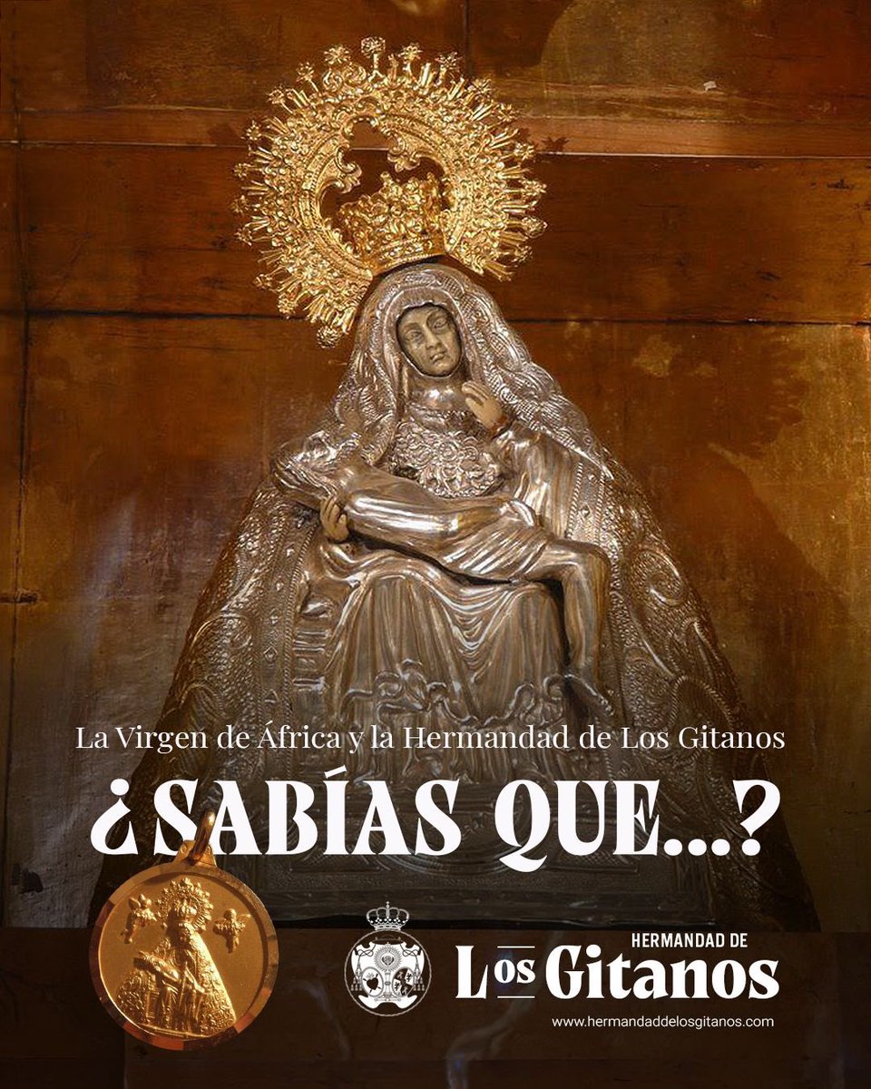 Hdad_LosGitanos's tweet photo. Sabias que… ❓

Hoy 5 de agosto se celebra la festividad de Santa María de África, patrona de la ciudad autónoma de Ceuta.

Por tal motivo, como dato curioso, la Hermandad de Los Gitanos guarda dos joyas relacionadas con esta advocación.

Por un lado, la Virgen de las Angustias tiene una preciosa medalla de oro amarillo en la que aparece representada la Virgen de África. No constan los donantes, pero dada la vinculación de un grupo de hermanos residentes en Ceuta, podrían ser ellos mismos los que la regalaron en la Semana Santa de 1973.

Y por otro lado, en nuestro Santuario tenemos también una magnífica réplica de la Virgen de África, en plata con carnes de marfil, que durante un tiempo estuvo en la entrecalle del paso de Palio.

Hace muchos años fue retirada porque cubría visualmente la saya de la Virgen, pero hoy preside un lugar de privilegio todo el año, en la hornacina central bajo el camarín de nuestra Madre. 

En este día tan importante para los ceutís, desde la Hermandad de Los Gitanos queremos primeramente pedirle, a la Virgen de África por las consecuencias derivadas de la crisis migratoria, así como mostrar nuestra solidaridad con el pueblo ceutí y con aquellas personas que sufren las consecuencias derivadas la inmigración dejándose hasta su propia vida en el anhelo de un futuro mejor.

Y de forma especial, rogamos por todos nuestros hermanos que allí viven, para que en sus momentos de Angustias e incertidumbre, encuentren el consuelo en la mirada del Señor y  Virgen.

#SaludyAngustias