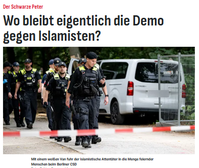 Taykra's tweet photo. Flagge zeigen, Gesicht zeigen, Haltung zeigen – davon reden Berufs-Empörte ständig. Wäre der CSD-Attentäter ein Rechtsradikaler gewesen, hätten längst Hunderttausende seit einer Woche auf den Straßen demonstriert.
https://t.co/H9rg7QsLI7 https://t.co/NmPD5NDshz