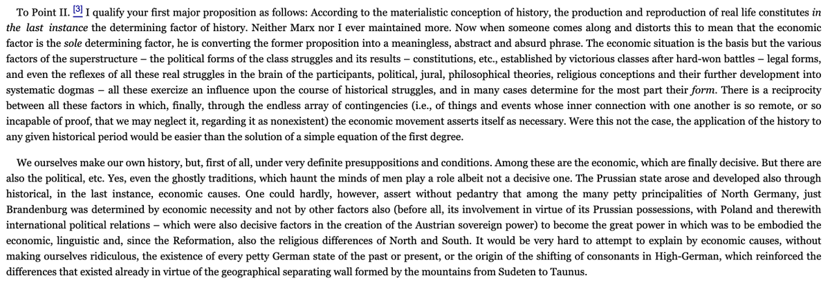 abroadndneutral's tweet photo. a lot of marxists need to understand that neither marx nor engels were determinists. the base and superstructure, for example, do not determine each other, but are determinates of each other. material conditions delimit possibility. they do not predetermine outcomes https://t.co/TY7nKi2rHV