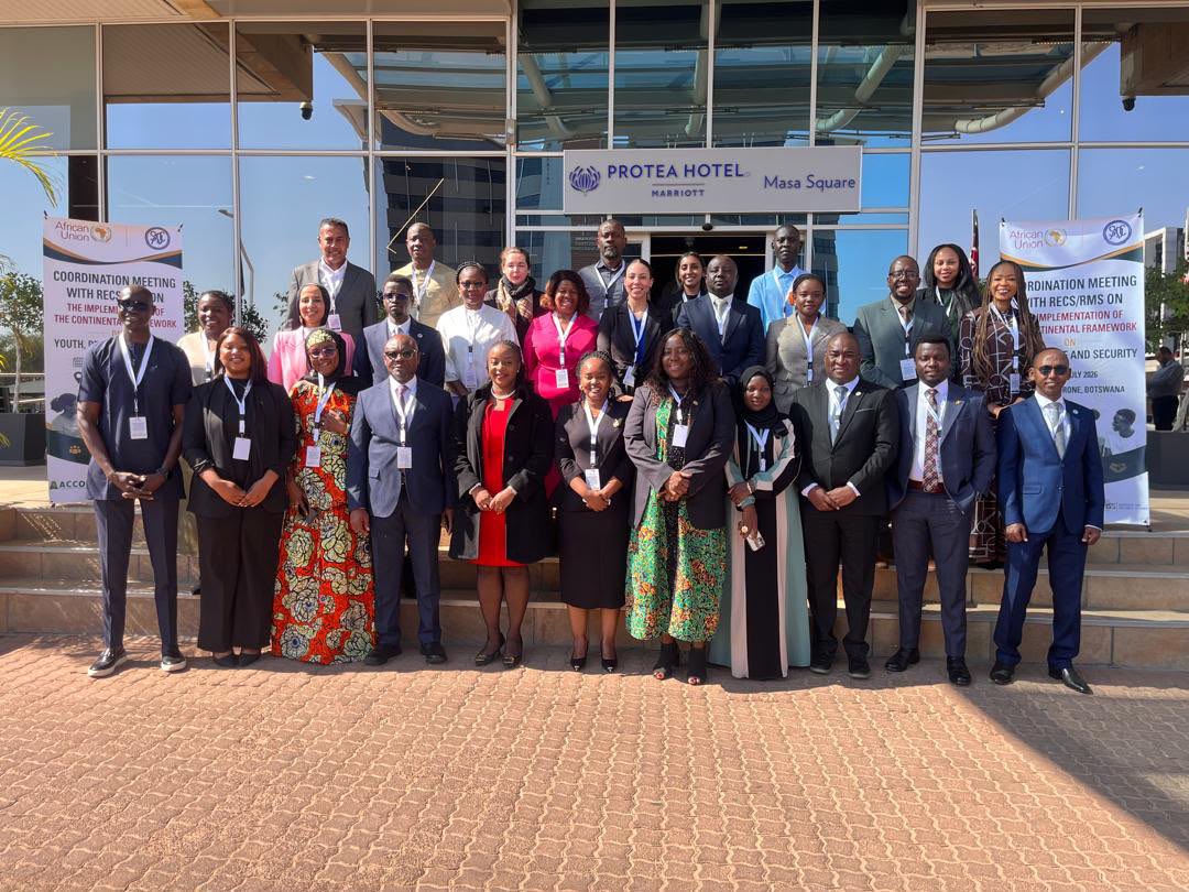 AUC_PAPS's tweet photo. The @_africanunion Youth4Peace (Y4P) Africa program, in collaboration with SADC, @ACCORD_online and @issafrica successfully convened the Coordination Meeting with RECs/RMs on the implementation of the Continental Framework on Youth, Peace and Security in Gaborone, Botswana. The meeting brought together representatives from the AU, RECs/RMs, African Youth Ambassadors for Peace (AYAPs), WiseYouth Co-Chairs, and strategic partners to review regional progress and priorities, share best practices, identify common challenges, and strengthen collaboration toward advancing the #YPS agenda across Africa. 

@SADC_News
#Youth4Peace
#YPS