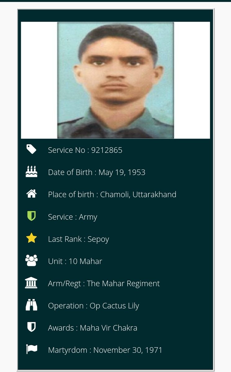Dasolya's tweet photo. @Rakhra1908 @manjeetnegilive MVC Posthumously, aged 18, village Noni Chamoli, Uttarakhand https://t.co/xN4Ye36t69
