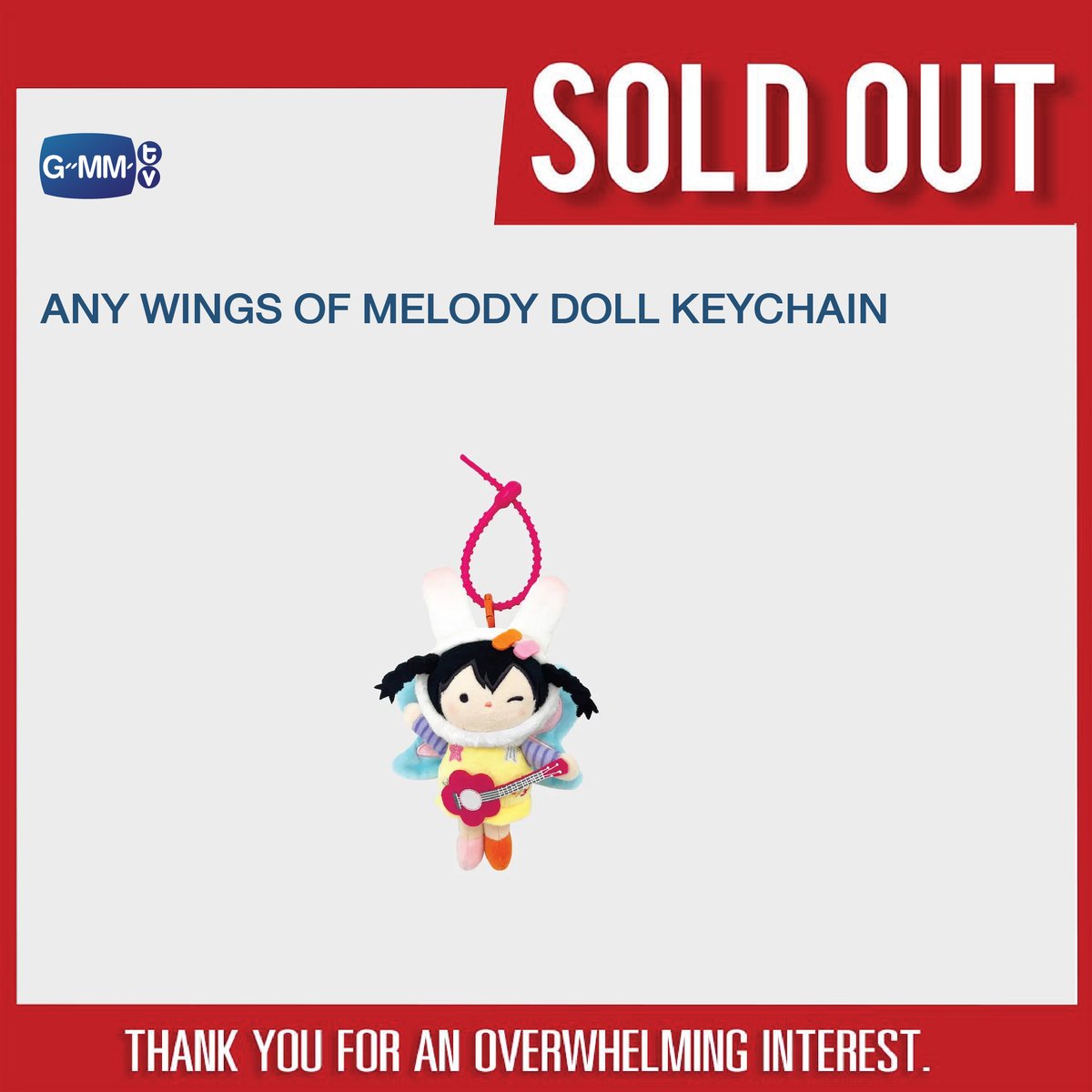 GmmtvShop's tweet photo. SOLD OUT! 🎉

🙏🏻 Thank you for an overwhelming interest in ANY HUGGABLES PLUSH &amp; ANY WINGS OF MELODY DOLL KEYCHAIN.

#ANY
#GMMTV https://t.co/vbRUDi7hYQ