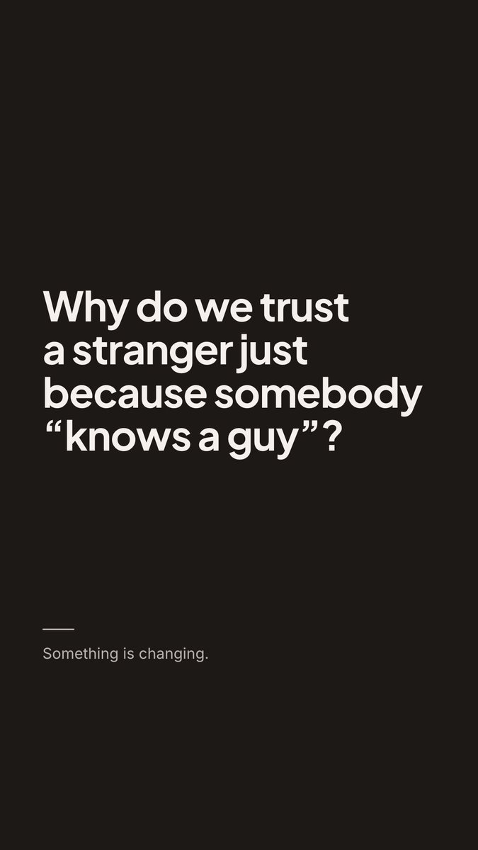 usekrafii's tweet photo. "I know a guy."
Four words we've all trusted at least once.
Sometimes it works.
Sometimes it costs you money, time, and peace of mind.
Why have we accepted this as normal?
Something is changing. https://t.co/v577HAKMkl