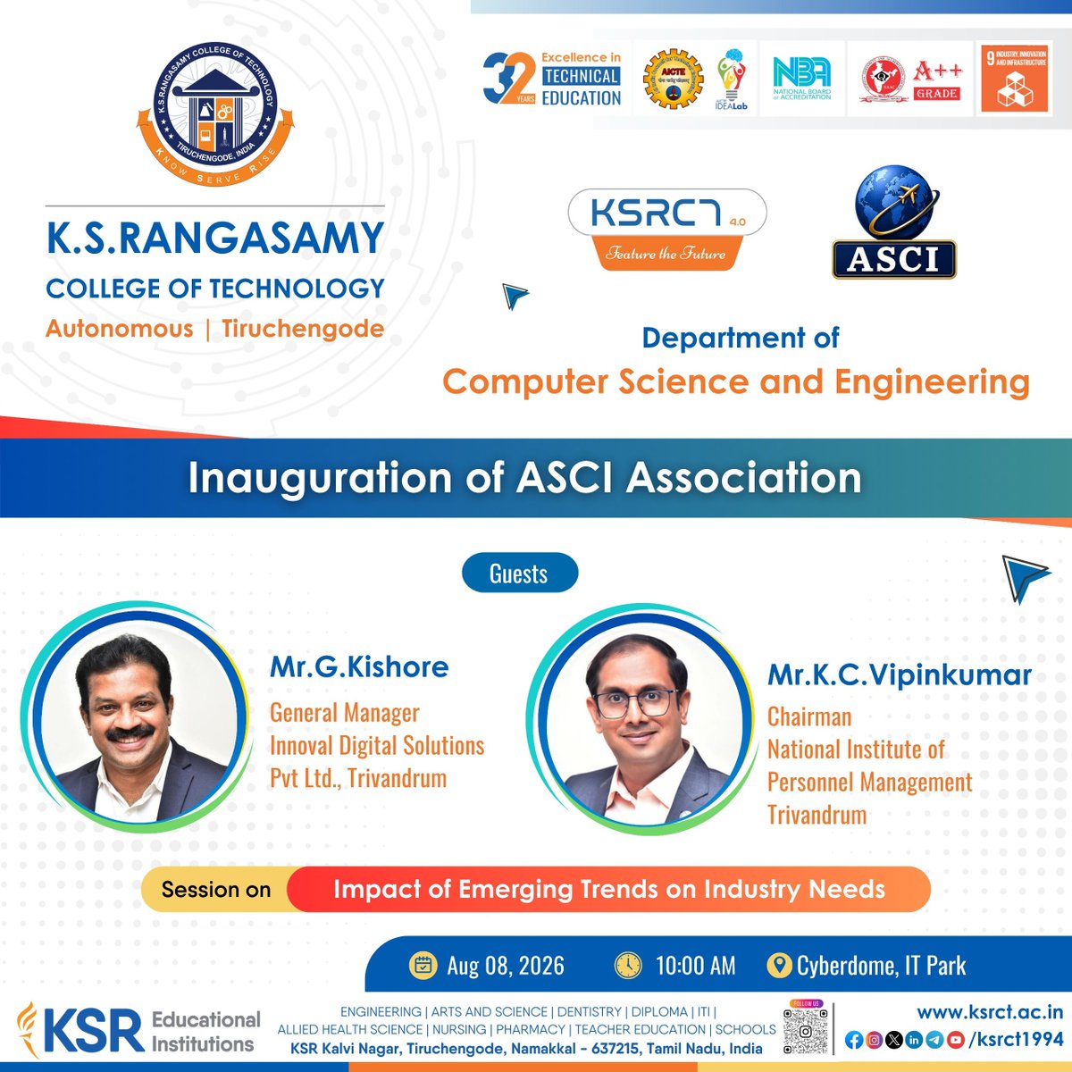 ksrct1994's tweet photo. Inauguration of the "Association of Computer Intellectuals (ASCI)" – 2026 to mark the commencement of the association's activities for the academic year.
 #ksrct1994 #KSRCT #KSR #computerscience #ASCI2026 #AssociationInauguration #TechTalk #IndustryExpert #Innovation #engineering https://t.co/qS14b2W5NI