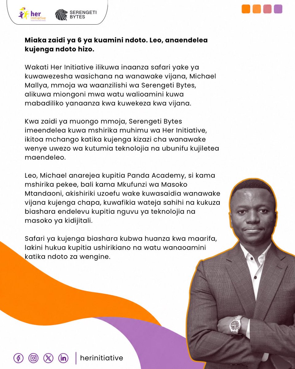 herinitiative's tweet photo. Ni nini hutokea unapoiamini ndoto kabla haijawa mafanikio?

Kutana na @michael_mallya alianza kama mmoja wa walioamini safari ya @herinitiative na leo anachangia kujenga kizazi kipya cha wajasiriamali kupitia Panda Academy.

Soma safari yake

#HerInitiative #KutokaBidhaaHadiChapa https://t.co/mDNEI3lraq