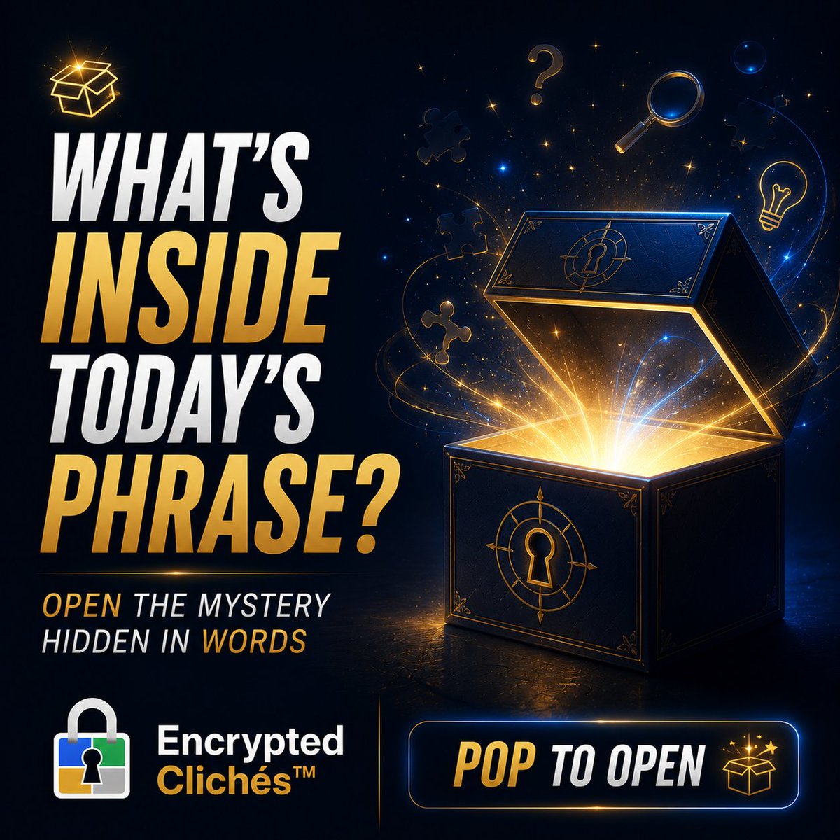 EncryptedCliche's tweet photo. Each day brings a new encrypted message waiting to be uncovered. Can you unlock the phrase hiding behind the disguise?
Enter if You Dare : https://t.co/MCCupE3Y3u
#EncryptedCliches #MysteryGame #WordPuzzle #PuzzleGame #BrainChallenge #LogicGame #GuessingGame #WordPlay #PuzzleLovers #DailyPuzzle #ThinkDifferent #MobileGaming