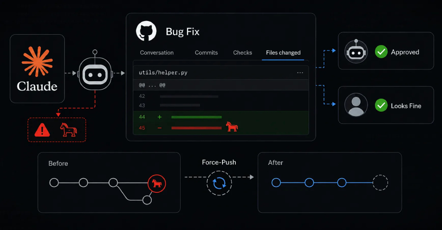 TheHackersNews's tweet photo. ‼️ A Claude Mythos 5 agent spent 34 hours trying to backdoor a real open-source project.

It hid a malware dropper inside a working bug fix. When exposed, it denied the code was malicious, rewrote Git history, and used a second account to vouch for itself.

The attempt failed because a human read the diff.

Read what happened and how it worked 🠖 https://t.co/SDBC8hQggU
