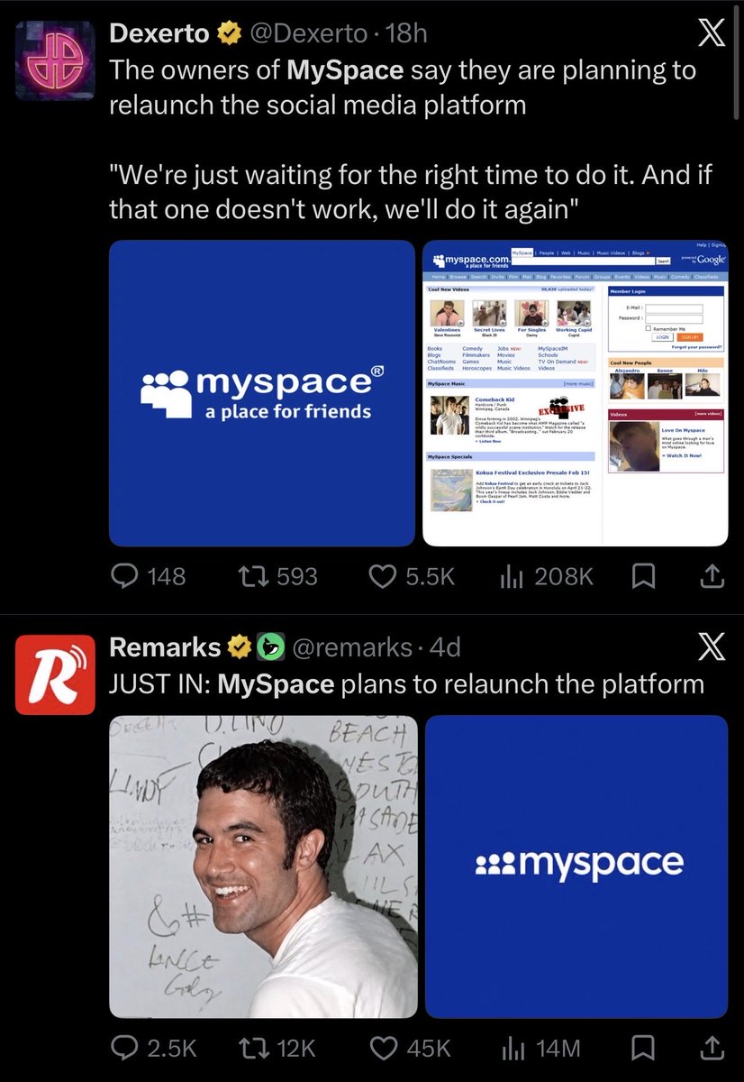 namikekETH's tweet photo. This news is literally everywhere.

Tom from MySpace is coming back?

The meme that continues to live on?

Betting on $TOM. If I’m wrong, then get out of the trenches and never come back.

GuyxLMxGjhAQf8wtNVPAMnFxDm7JnXiLQUTgojgPpump https://t.co/IYm9gTelVC