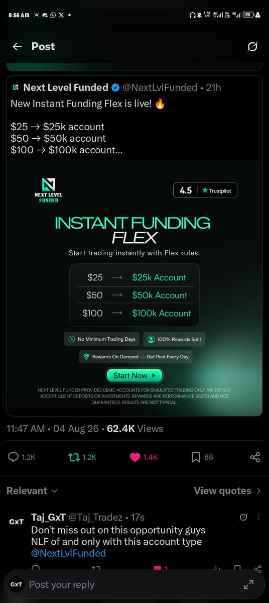 Taj_Tradez's tweet photo. @NextLvlFunded Don't miss out on this opportunity guys 
NLF of and only with this account type @NextLvlFunded https://t.co/V0axQV6vX7