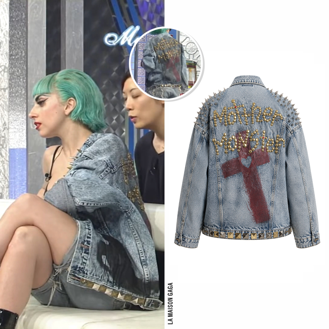 LaMaisonGaga_'s tweet photo. Lady Gaga was interviewed on Music Lovers, wearing a studded jacket her Japanese fans gifted her, #GeneralEyewear "Ostrander" shades, studded driving gloves and @PleaserShoes "Xtreme-1020" boots! https://t.co/DtqOLZ221r