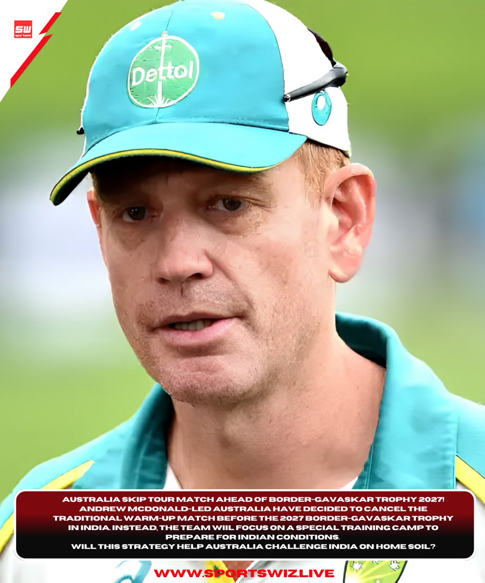 mysportswiz's tweet photo. Australia Head Coach Cancels Border-Gavaskar Trophy 2027 Tour Match
https://t.co/7Wm3X0Tlrs
#INDvsAUS #BorderGavaskarTrophy #CricketNews #TeamAustralia #TeamIndia #BGT2027 https://t.co/SHGEEPEzgg