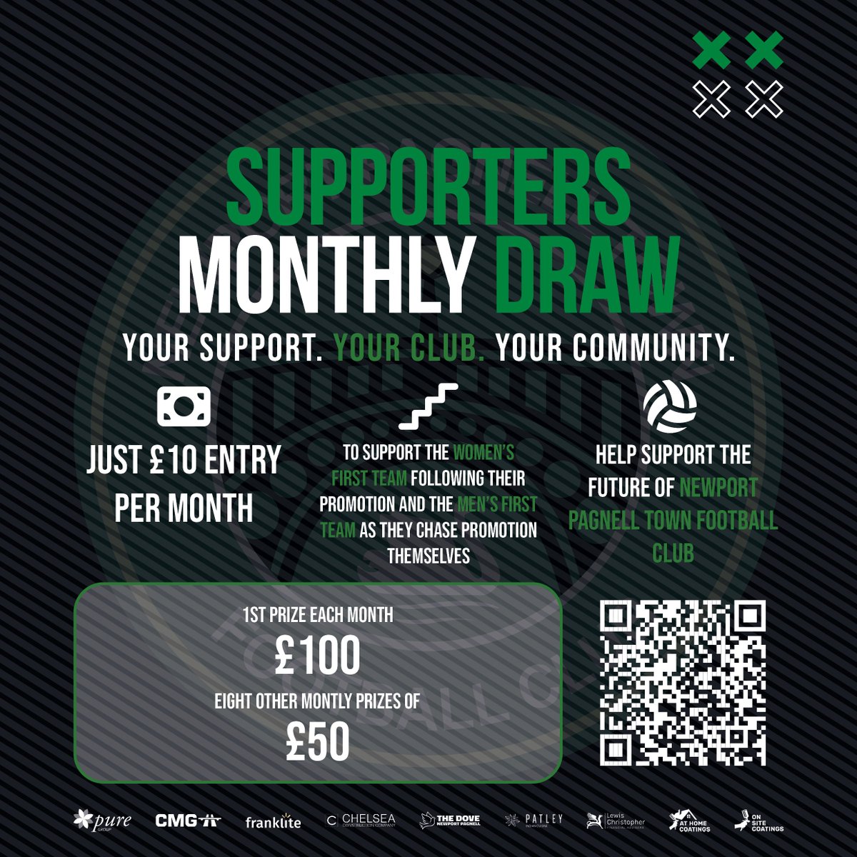 nptfc's tweet photo. 💚 NPTFC Supporters Monthly Draw

💵 £10 per month
🏆 1st Prize – £100
💷 8 additional prizes of £50

Register now: https://t.co/ukRlVFF5yc💚

#NPTFC #NewportPagnellTown #UpTheSwans #SupportYourClub #CommunityFootball #GrassrootsFootball #MonthlyDraw https://t.co/KDckzQC11F