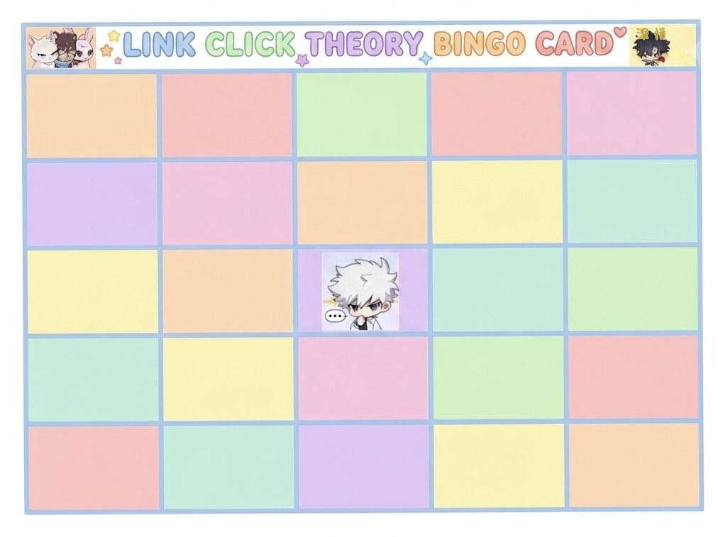 Faith_co1's tweet photo. Let’s do it! Everyone can join! Heres our bingo card template! Drop all your theories on LC s3 and i’ll put it on the bingo card, put as many theories as you want. Let’s see how many theories will come true 🤭🤭🤭 #linkclick https://t.co/ZlwCzPioMG