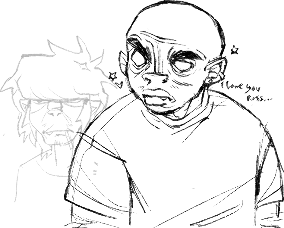 rotapocalypse's tweet photo. havent drawn russel yet so i did a quick sketch of him <3 ignore murdoc he stinks #gtwt #gorillaz https://t.co/JSalaQN9AV