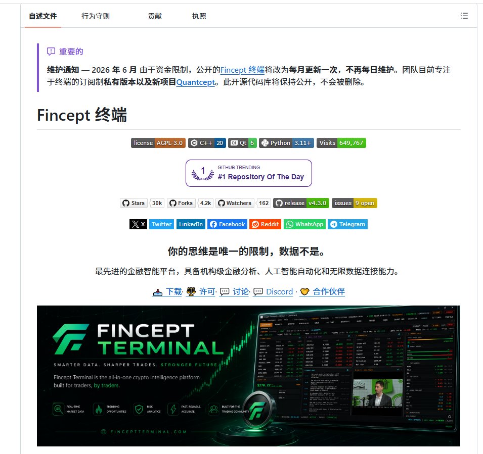 XAMTO_AI's tweet photo. 二十多万一年，普通散户根本摸不到彭博终端的门槛。
现在GitHub上这个FinceptTerminal直接把同类能力开源了出来，美股、A股、加密货币数据全都塞进去了，打开就能用，不用折腾套壳配置。

功能拆开看，CFA那套DCF估值和VaR风险计算直接给了机构同款框架。三十七个AI智能体，自己接大模型，断网也能跑，数据不往外传。

数据源那边接了上百家，券商实盘和模拟盘都够用。海事追踪、地缘政治、卫星数据这些东西也能拉进来做宏观冲击的概率量化。

🔗 https://t.co/LPqPoFq6kb