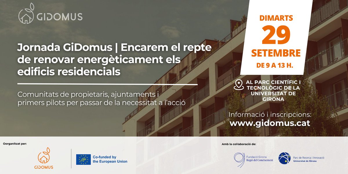 Ecoserveis's tweet photo. 🔆 Reserva't el 29 de setembre!
La jornada #GiDomus servirà per compartir experiències i primers resultats sobre la rehabilitació energètica d'edificis residencials.
📍 Parc Científic i Tecnològic UdG
🕘 9 - 13 h
📝 Inscripcions: https://t.co/fTwlwaIRTS 
#RehabilitacióEnergètica https://t.co/5iWcl9HC80