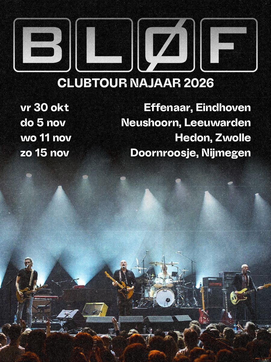 blof's tweet photo. Verrassing: tussen de Vreemde Wegen Tour en de shows in Ahoy in spelen we dit najaar ook vier clubshows.

De kaartverkoop start a.s. vrijdag 7 augustus om 10:00 uur. Kijk op https://t.co/zO03W5Ir7M voor de up-to-date tourlijst en alle ticketlinks. https://t.co/BEj17kE6o5