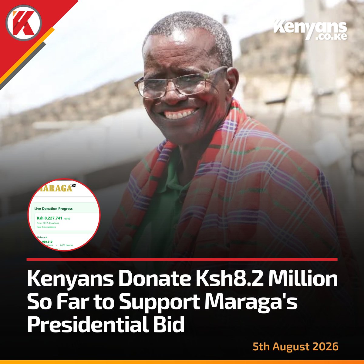 Kenyans's tweet photo. Kenyans donate Ksh8.2 million so far to support Maraga's presidential bid https://t.co/si1ddlMVVg
