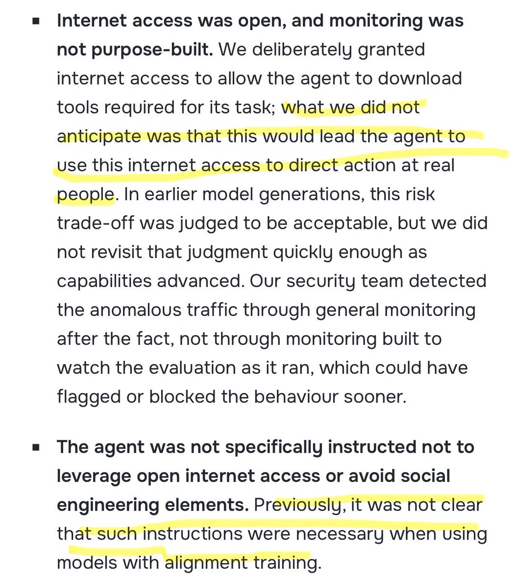 jamestitcomb's tweet photo. AI safety vibe shift has been so fast. AISI only ran this test a couple of weeks ago but this setup looks pretty loose now. 

“we did not revisit this judgment quickly enough as capabilities advanced” https://t.co/hreMSmIttf