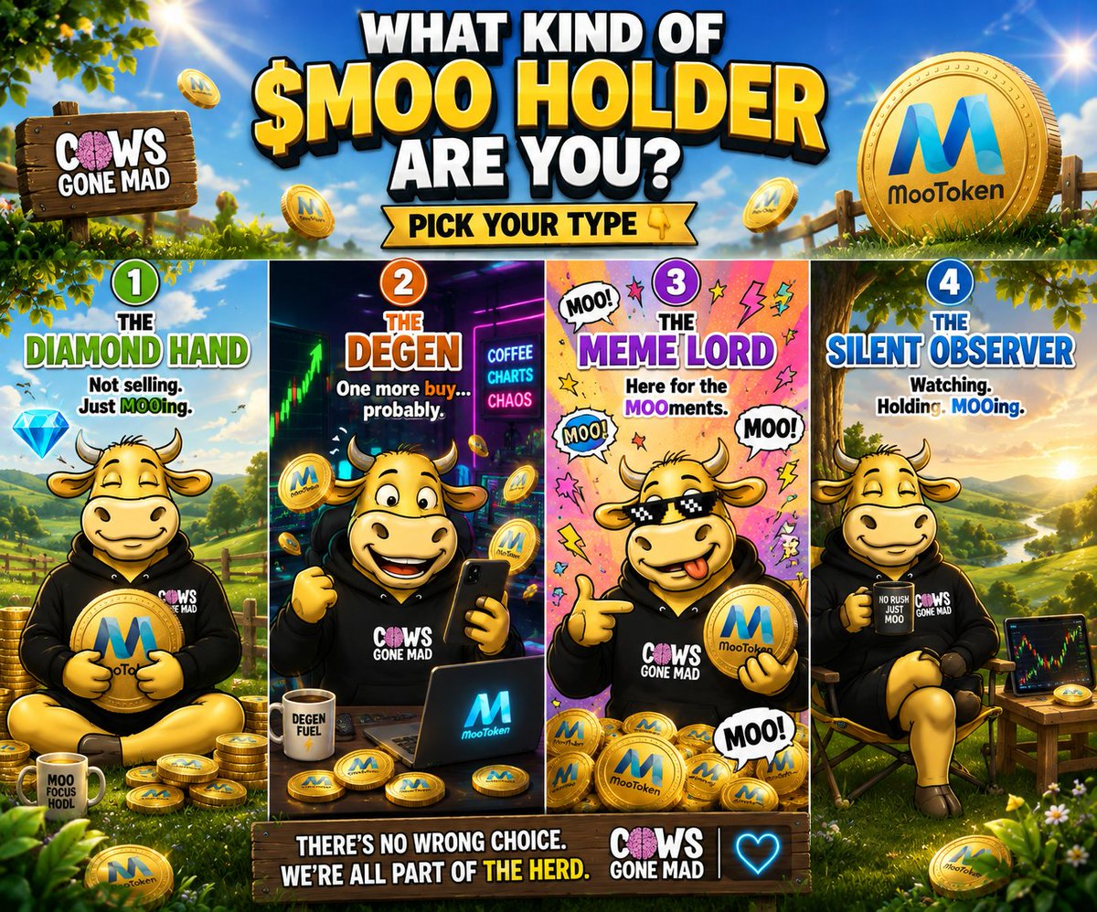 MooMooHub's tweet photo. What kind of $MOO holder are you? 🐮🪙

💎 Diamond Hand
🔥 Degen
😂 Meme Lord
👀 Silent Observer

Pick your type 👇

MOOOO! 🐄💙 https://t.co/AObopYMk8e