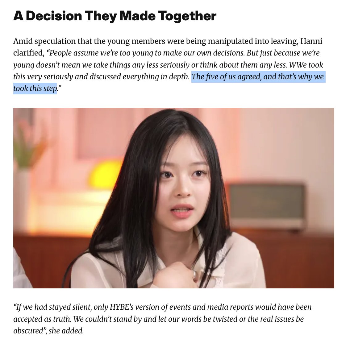 PoppyKPoppie's tweet photo. "If we had stayed silent, only HYBE’s version of events and media reports would have been accepted as truth. We couldn’t stand by and let our words be twisted or the real issues be obscured." - hanni https://t.co/1sfrBEJrzs