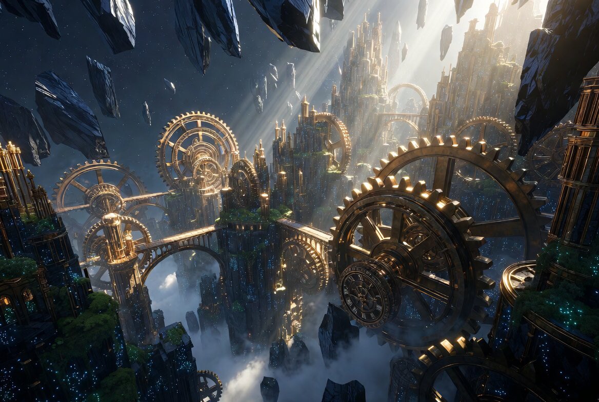 Jotrade2's tweet photo. Lost in the gears of eternity…
This AI dreamscape hit different.
#AIArt #DigitalArt #SurrealArt #ClockworkCity #ArtStation https://t.co/06mbuKJD7I