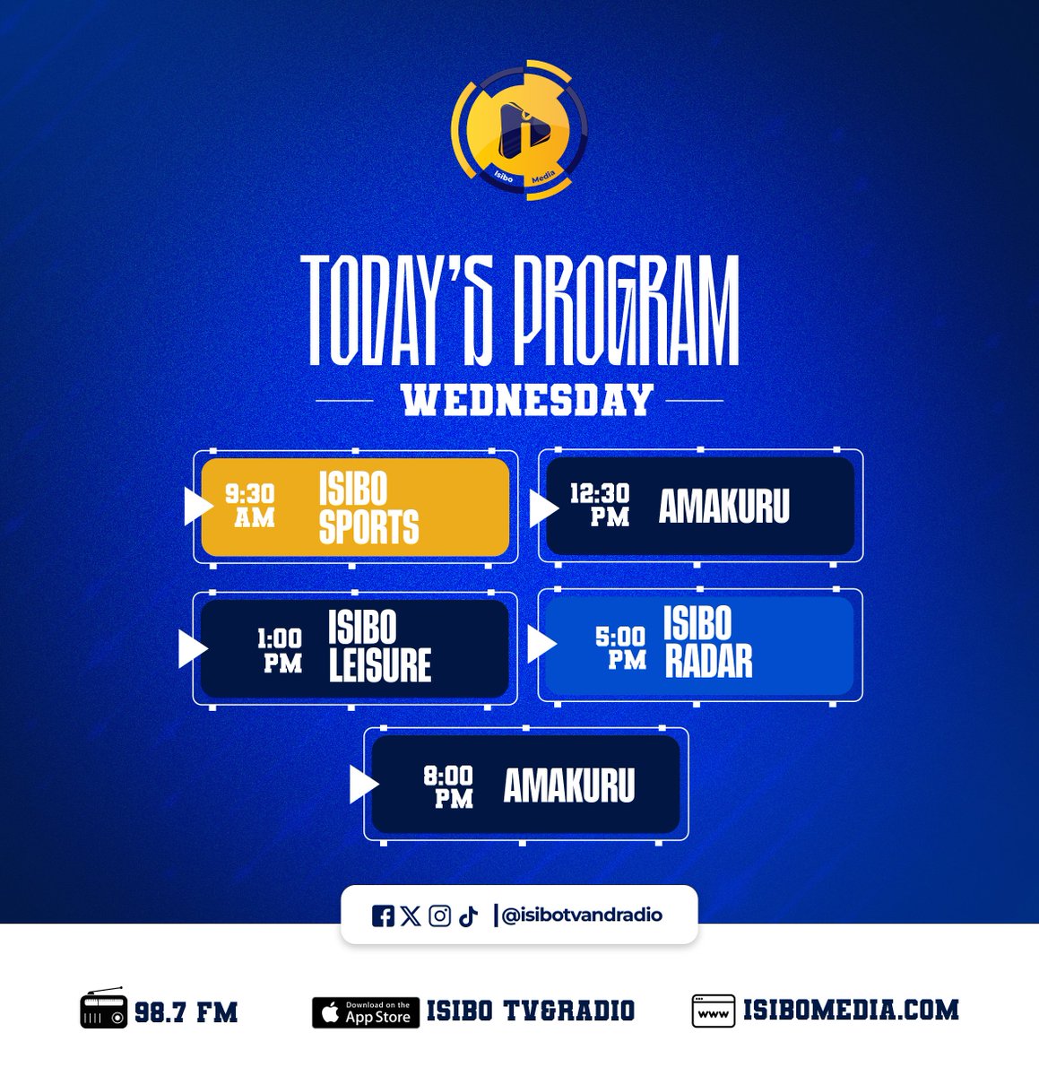 isibotvandradio's tweet photo. ⚠️Gahunda y'umunsi kuri #Isibo FM
📻: 98.7FM
👀: Ibiganiro byacu wabisanga no kuri YouTube #Isibotvradio
🎧: Watwumva unyuze no kuri Website yacu https://t.co/bBX7qLKciJ
#isibotvradio 98.7FM #thehubofcontent https://t.co/lCRkrAKB4a