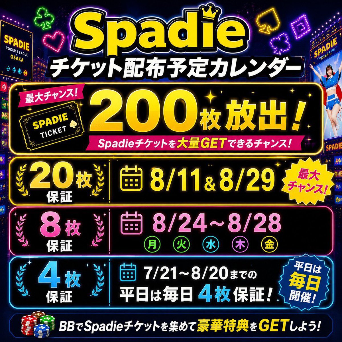 LaboPoker's tweet photo. ①8/24 MIX
②8/25 NLH
③8/26 バウンティ
④8/27 バウンティ
⑤8/28 NLH

🔥毎週月曜日〜金曜日開催🔥
【プライズマッチ】
━━━━━━━━━━━━━━━
📣20:00までの来店＆引用RPで
🎁フリーロール参加可能！
━━━━━━━━━━━━━━━
参加の日付と意気込みを書いて引用RP

⏰18:30 スタート
⏰21:30 レジクロ

💰シングル
¥3,000 / 25,000点

💰ダブル
¥5,000 / 50,000点

💰アドオン
¥2,000 / 20,000点

━━━━━━━━━━━━━━━
👑さらに！
🔥水曜日・木曜日はバウンティあり🔥
💥飛ばせば飛ばすだけプライズUP！
━━━━━━━━━━━━━━━

今週の月曜日MIXは
6＋PLO

初心者の方も大歓迎です✨
お仕事終わりにぜひ遊びに来てください！♠️♥️