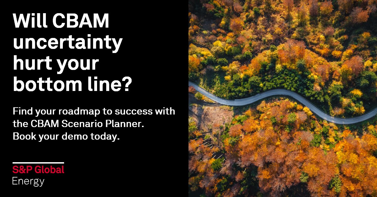SPGEnergyES's tweet photo. Prepare for CBAM compliance costs. Forecast carbon prices, compare cross-market impacts, and stress-test your supply chain up to 2060 with the S&P Global Energy CBAM Scenario Planner. Sign up for a personalized demo via the link in the comments.
#CBAM #CarbonPricing https://t.co/EzIuFFlSyh