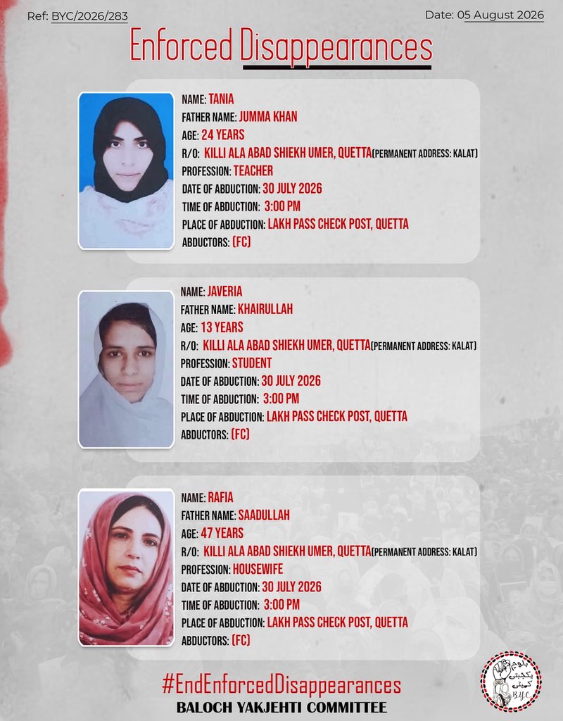 BalochYakjehtiC's tweet photo. 𝗘𝗻𝗱 𝗘𝗻𝗳𝗼𝗿𝗰𝗲𝗱 𝗗𝗶𝘀𝗮𝗽𝗽𝗲𝗮𝗿𝗮𝗻𝗰𝗲𝘀!

#EndEnforcedDisappearances
#StopBalochGenocide https://t.co/Nm2xYN4S72