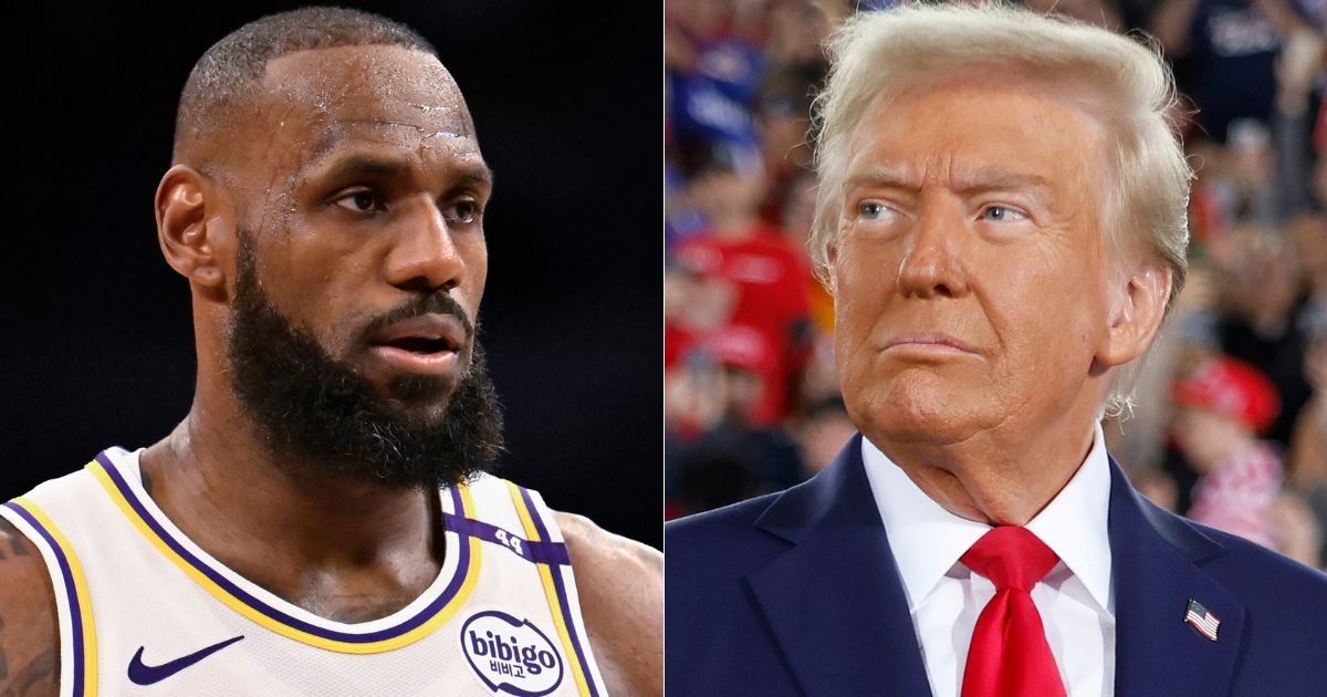 LeadingReport's tweet photo. President Trump says if he coached in the WNBA, he would ask LeBron James if he has “any desire to be a woman.” https://t.co/KEVqRuyItM